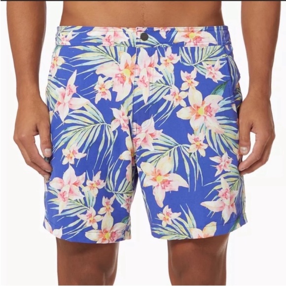 Onia Calder Tropical Floral Swim Trunk Shorts Size Large Surf Blue